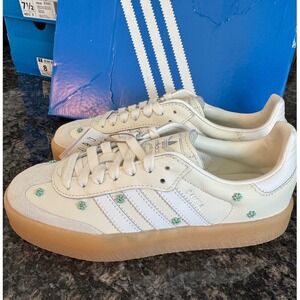 Adidas Samba Rose White Leather Floral Platform Sneakers Gum Sole Women's 7.5